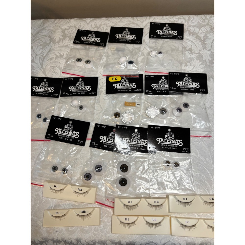 Tallina's Doll Acrylic Eyes & Lashes Lot Destash Supply 12 sets eyes 6 set lash